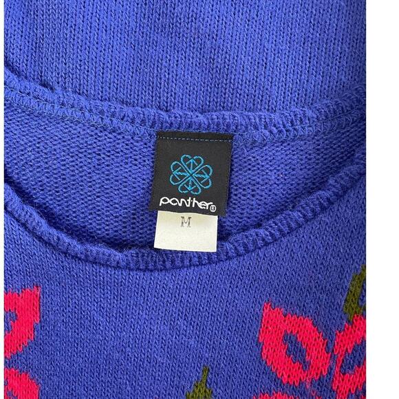 Vintage Sweater Womens Size Medium Blue Pink Floral Knit Crewneck Grandma 80s - Picture 7 of 10